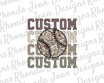 Custom PNG, Old School Camo, Camouflage Baseball or Softball, Personalized Name or Mascot, Digital Download