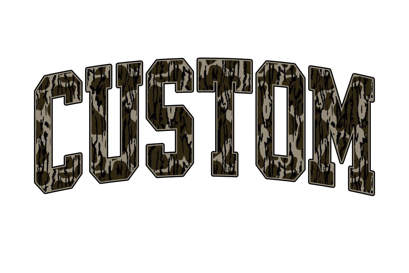 Custom PNG, Bottomland Camo, Varsity Style Letters Personalized Name or Mascot, Digital Download, T-shirt Design
