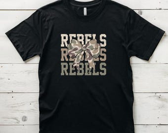 Rebels PNG, Coquette Bow, Stacked Rebels, Old School Camo, Camouflage, Team Spirit, Mascot, Digital Download, T-shirt Design, Sublimation