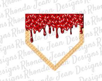Home Plate Drip Baseball PNG, Red and Black Drip, T-shirt Design, Digital Download,  Ice Cream Drip