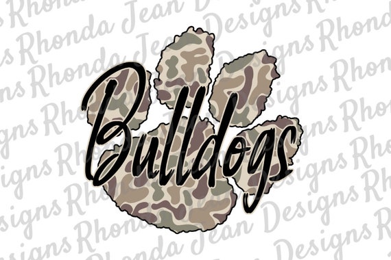 Old School Camo Pawprint Bulldogs black lettering PNG, Mascot, Team, School Spirit Shirt, Digital File, Boys Mens T-shirt Design