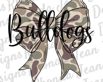Bulldogs Coquette Bow PNG, Old School Camo, Camouflage, Team Spirit, Mascot, Digital Download, T-shirt Design, Sublimation Design