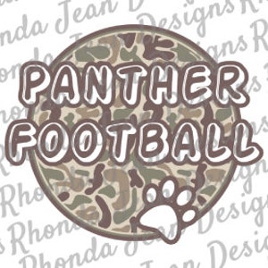 Old School Camo Circle Panther Football with Pawprint PNG, Mascot, Team, School Spirit Shirt, Digital File, Boys Mens T-shirt Design