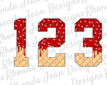 Drip Numbers Set PNG, Red Ice Cream Drip, 0 - 9, Jersey Numbers