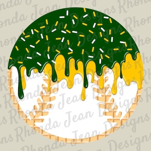 Grüner und gelber Tropfenfänger Baseball Softball PNG, Waffeltütennaht, Team, Schulgeist-Shirt, digitaler Download, T-Shirt-Design, Eiscreme-Tropfen