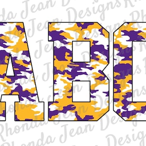 Ensemble Alpha camouflage or violet PNG, conception de T-shirt, téléchargement numérique, alphabet complet, majuscules uniquement, lettres majuscules uniquement