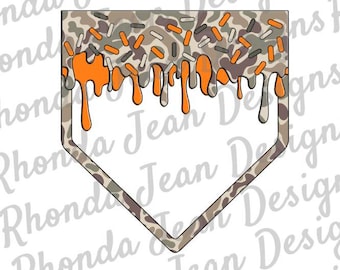 Home Plate Drip Baseball with ORANGE SPRINKLES PNG, Old School Camo, Orange Drip, Tshirt Design, Digital Download, Camo Drip, Ice Cream Drip
