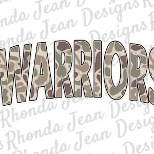 Old School Camo Warriors All Caps PNG, Mascot, Team, School Spirit Shirt, Digital File, Boys Mens T-shirt Design, Sublimation Design
