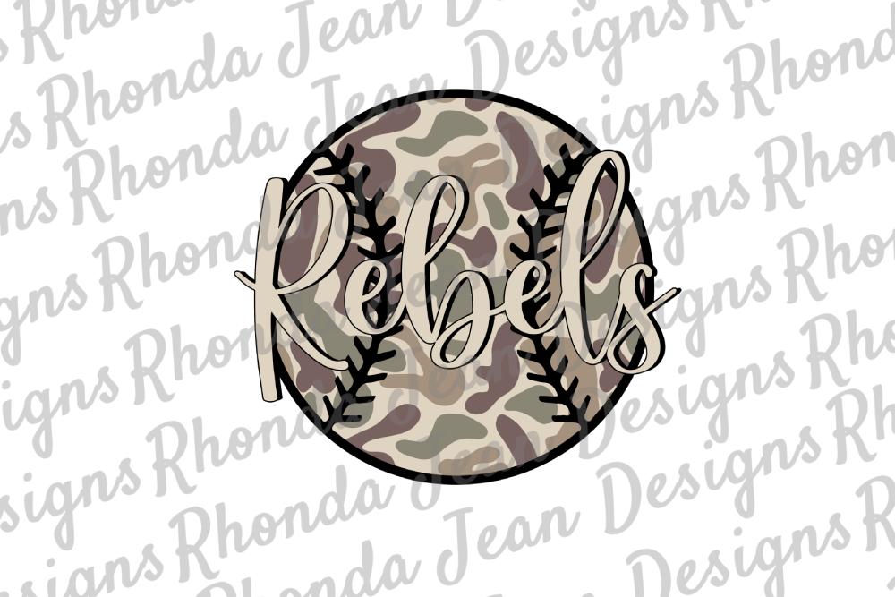 Rebels Old School Camo Baseball PNG, T-shirt Design, Digital Download, Camouflage