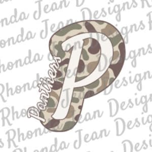 Old School Camo P initial Panthers PNG, Mascot, Team, School Spirit Shirt, Digital File, Boys Mens T-shirt Design, Sublimation Design