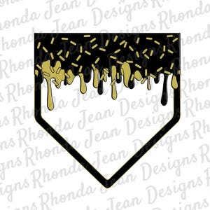 Home Plate Drip Baseball with SPRINKLES PNG, Black and Gold Drip, T-shirt Design, Digital Download, Ice Cream Drip