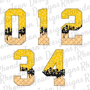 Drip Numbers Set PNG, Black and Gold, Ice Cream Drip, 0 - 9, Jersey Numbers
