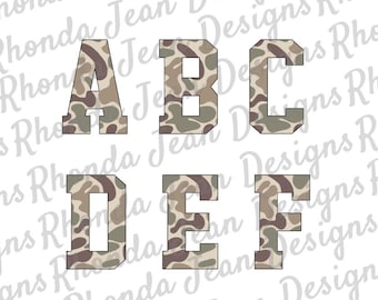 Old School Camo Alpha Set PNG, T-shirt Design, Digital Download, Complete Alphabet, Upper Case Only, Capital Letters Only