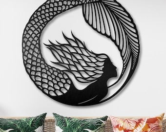 Metal Mermaid Wall Decor: Coastal Ocean Art