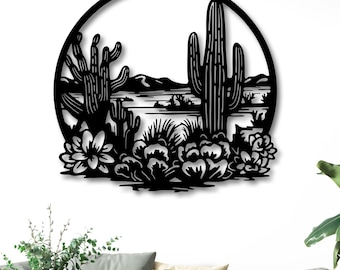 Desert Cactus Landscape Metal Wall Art, Southwestern Decor, Christmas Gift