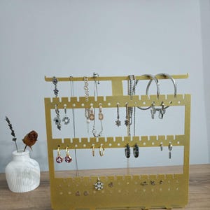 Gold Decorative Jewelry Organizer Stand, Earring and Necklace Organizer for Women, Elegant Jewelry Organizer, Stylish Jewelry Display Stand