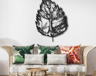 Metal Leaf Wall Art: Laser Cut Tree Design, Indoor/Outdoor Decor