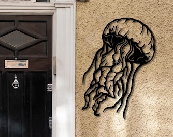Black Metal Jellyfish Wall Art: Nautical Ocean Decor