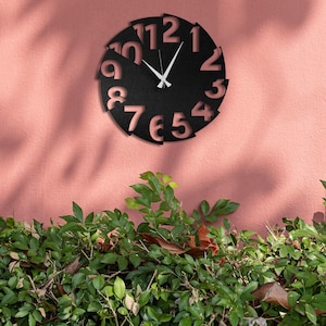 Modern Metal Wall Clock, Unique Cut-Out Design, Living Room Clock, Industrial Style Gift Idea, Extra Large Size Black Metal Wall Clock