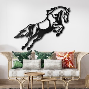 Décoration murale en métal cheval au galop, décoration d'intérieur cheval noir