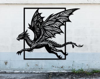 Decorazione murale in metallo raffigurante un drago volante, decorazione di creature mitologiche, scultura fantasy in acciaio, elemento decorativo gotico per la casa