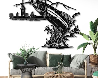 Decoración de pared metálica con temática de pesca: Barco de pescadores