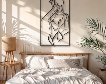 Minimalist Metal Woman Wall Art, Feminine Line Silhouette, Naked Woman Decor, Ladies Body Sign