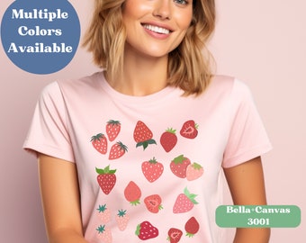 Fresh Strawberry Graphic Tee | Niedliches Früchte T-Shirt | Sommer Mode | Weiches Baumwollhemd für Frauen | Cottagecore T-Shirt