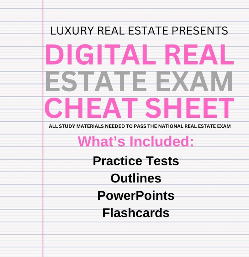 Digital Real Estate Exam Cheat Sheet - Etsy