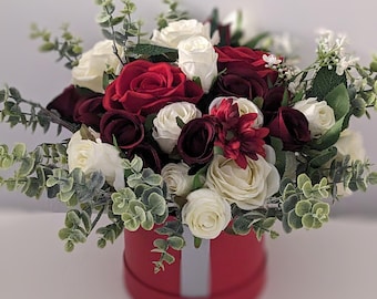 Hollyone Composizione Di Rose, Ortensie E Peonie Artificiali In Vaso - Fiori Finti Arancioni Per Decorazione Casa