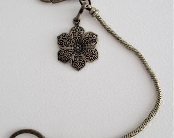 Keychain,  Keyfinder, for Purse, Bag, or Backpack, Antique Bronze Flower