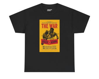 Maglietta con poster di boxe The War / Grafica vintage da combattente, design retrò rosso e giallo