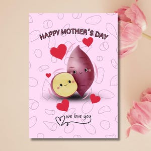 Tarjeta de felicitación para mamá, tarjeta del Día de la Madre, tarjeta única para mamá, regalo especial del Día de la Madre, tarjeta con diseño de batatas.