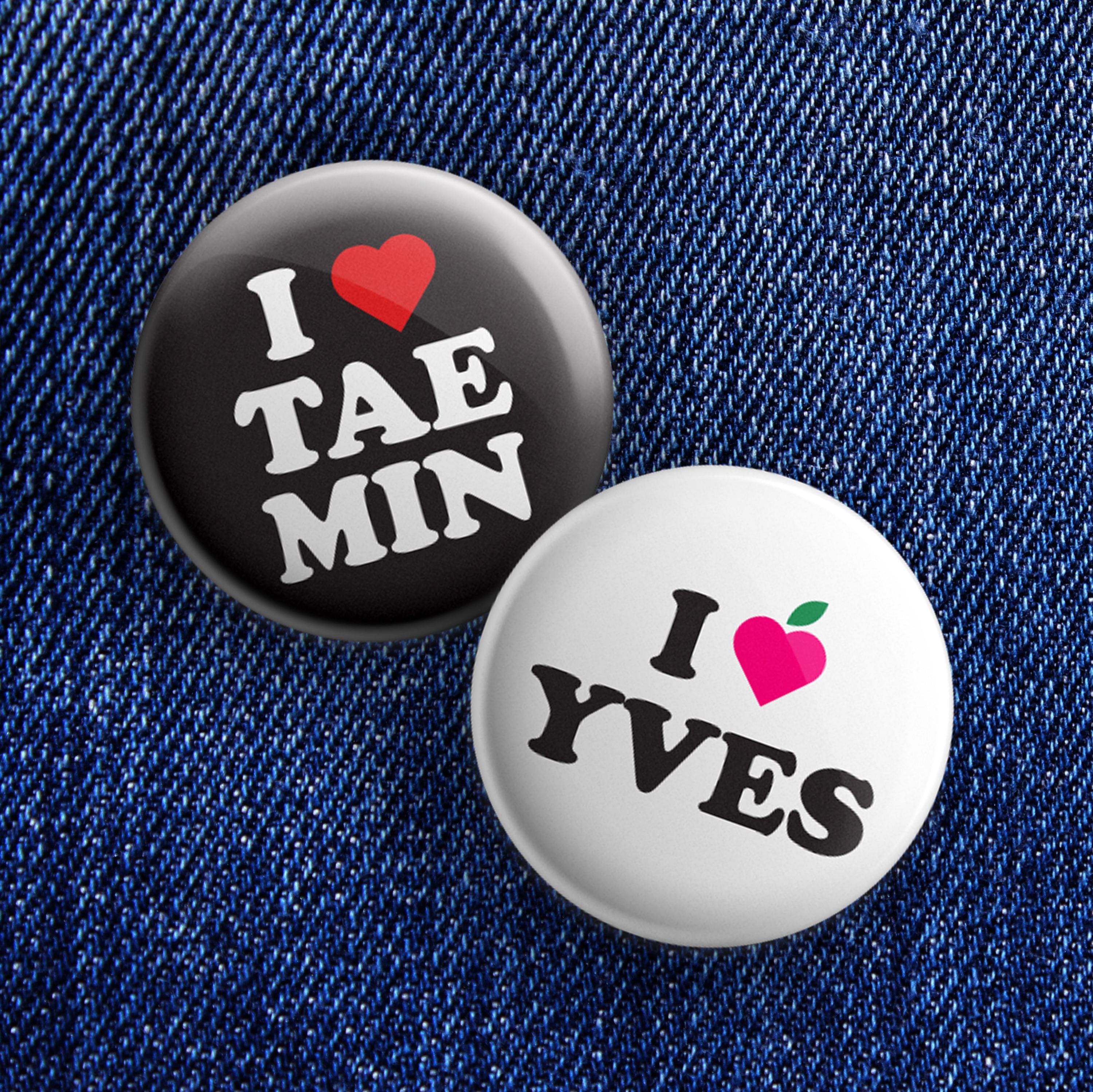 I Heart Soloists 1.5" Pinback Button Pin / Key Chain - buttons, kpop, yves, kai, jennie, taemin, baekhyun, lisa, jungkook, rosé, woodz