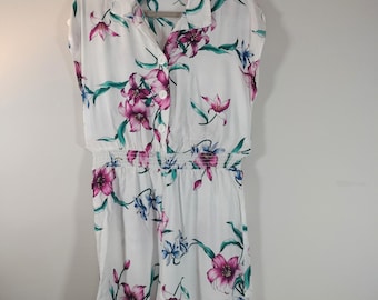 Stoplight California Vintage Tropical Bird Floral Romper Navy Blue Rayon Size L