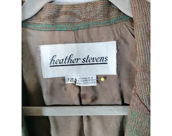 Vintage Heather Stevens Woven Tapestry Blazer Jacket Brown & Teal