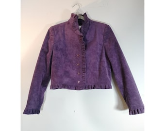 Vintage Abe Schrader Purple Faux Suede Ruffle Cropped Jacket (Made in USA)