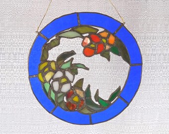 Stained Glass Panel Wall Hanging Window Decor 7 in Diameter Art Glass Sun Catcher