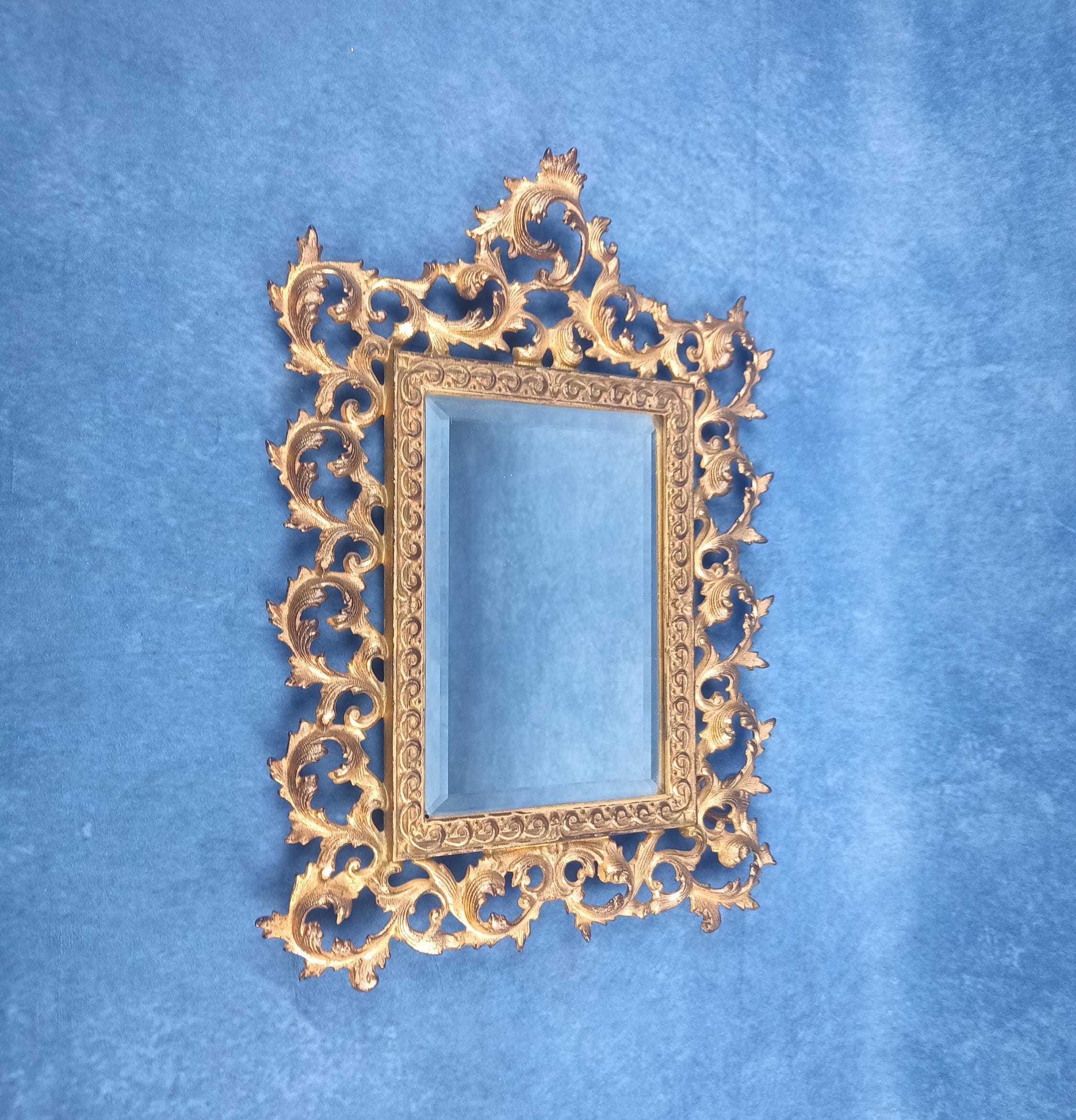 Vintage French Table Mirror Rococo Style Beveled With Cast Iron 