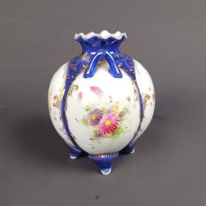 Antique Japanese Vase "Dow Sie Cot" NPSK Cobalt Blue And Gold With Painted Flowers