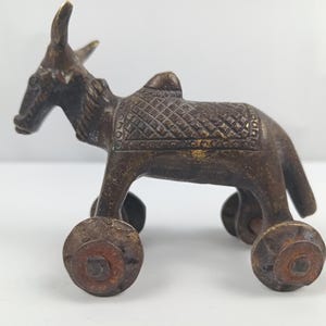 Handmade Bronze Toy Statue of Bull on Wheels From Central India Fine Metalwork