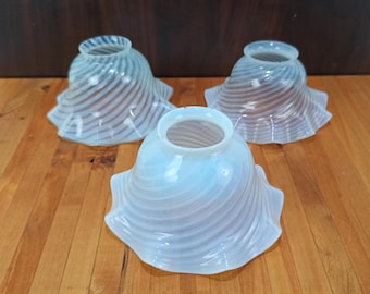 Antique Victorian Opalescent Swirl Ruffled Glass Lamp Shades