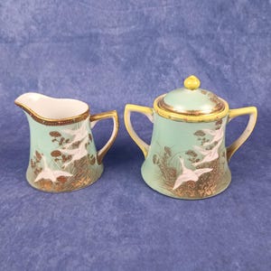 Japanese Tea Set Hand Painted  Vintage Nippon SNB Milk Creamer and Sugar Dish 2 pieces