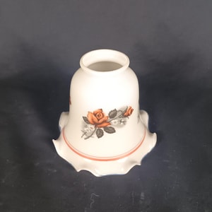 Glass Lamp Shade 2 In Top Fitter 4.5 In Height Ruffled Edges With Floral Pattern