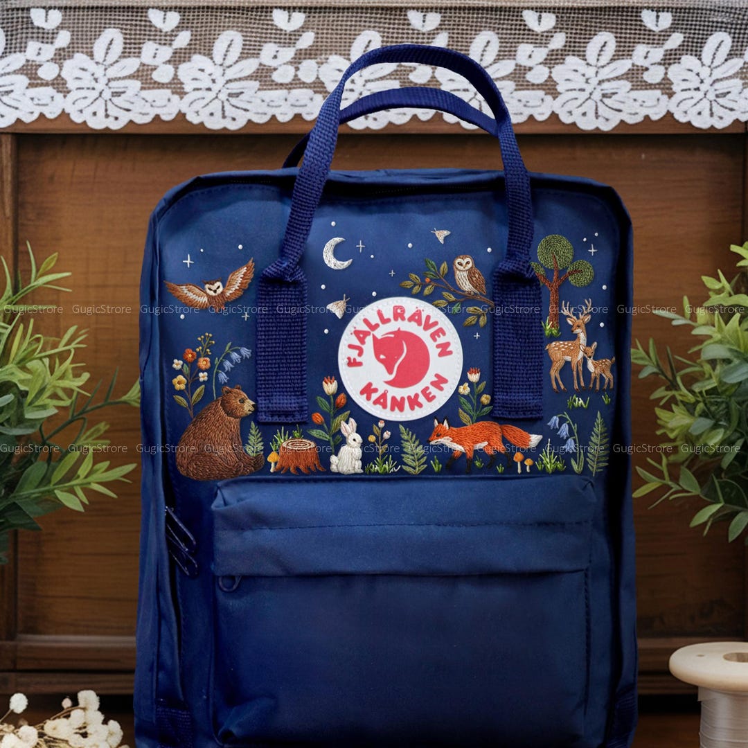Animal Rucksack Wildlife Animals Backpack Embroidered, Custom Hand Embroidery Forest ...