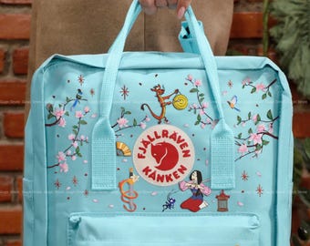 Floral Mulan Embroidered Fjallraven, Hand Embroidery Princess Blossom Kanken Backpack, Magnolia Flower Mushu Rucksack, Mulan Cherry Blossom