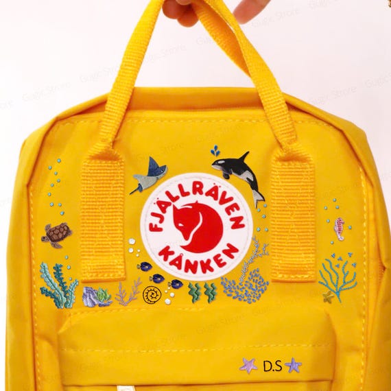 Fjallraven Kanken Backpack Yellow with Red Logo Custom Embroidery on Fjallraven Kanken - Etsy main image 3