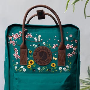 Fjällräven Kanken Gestickter Rucksack, Benutzerdefinierter Hand bestickter Kanken Rucksack, Anime gestickte Schultertasche, Sonnenblumen, Kirschblüte