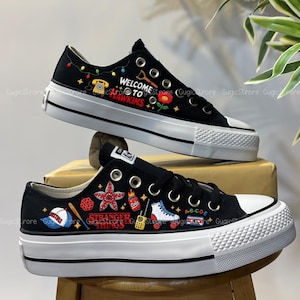 Stranger Vibes Inspired Converse Low Tops,Hand Embroidered Converse The Upside World,Dark Fantasy Sci Fi Embroidery Shoes,Hawkins 80s Horror