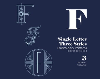 Letter F Embroidery Pattern | Art Deco, Floral & Starlight Designs (PDF File)